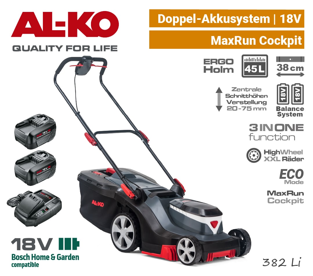 ALKO 382 Li Premium Doppel 18V Akku-Rasenmäher Bosch-Home & Garden AL-KO maxRun EU9