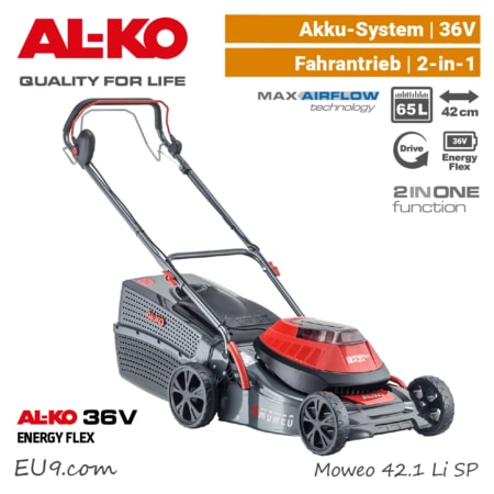 ALKO Moweo 42.1 Li SP Akku-Rasenmäher 36V EnergyFlex 40V Antrieb selbstfahrer 2-in-1 EU9