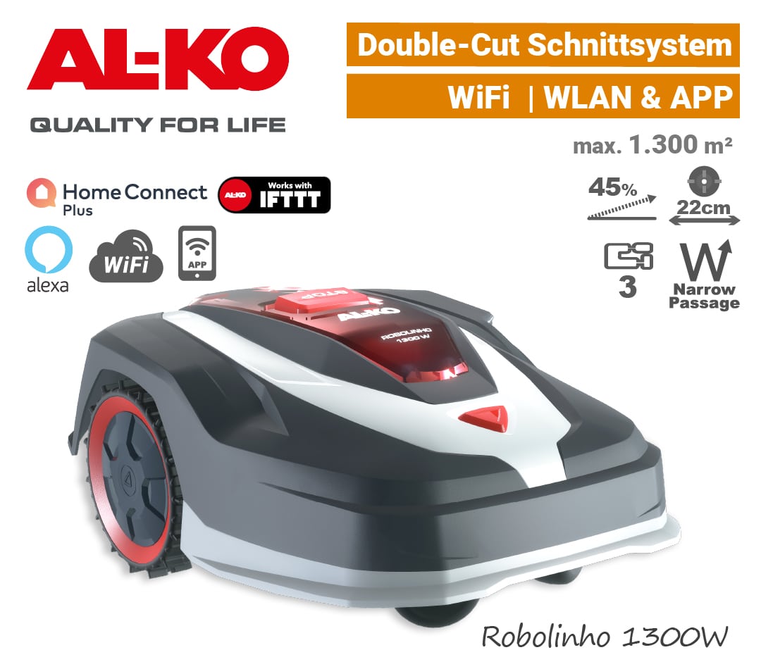 ALKO Robolinho 1300 W AL-KO Mähroboter Rasenroboter WiFi WLAN Smarthome Rechts EU9