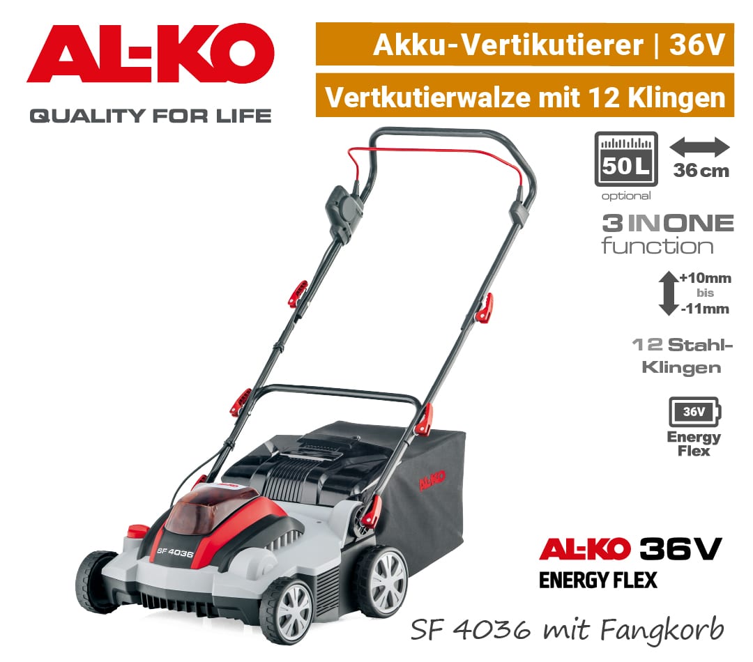 ALKO SF 4036 Akku-Vertikutierer mit Fangkorb Lüfter AL-KO 36V EnergyFlex EU9