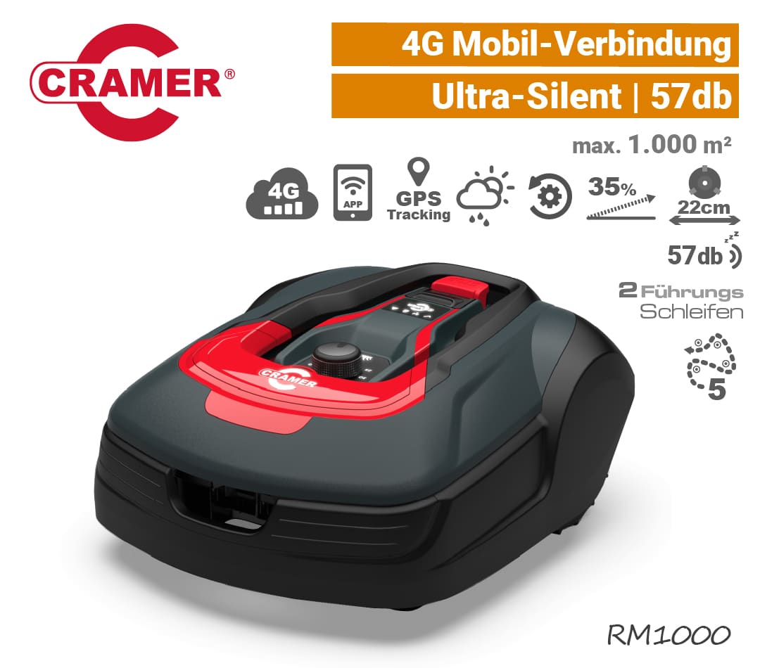 Cramer RM1000 Mähroboter Rasenroboter 4G-Mobilfunk GPS-Tracking RM 1000 EU9