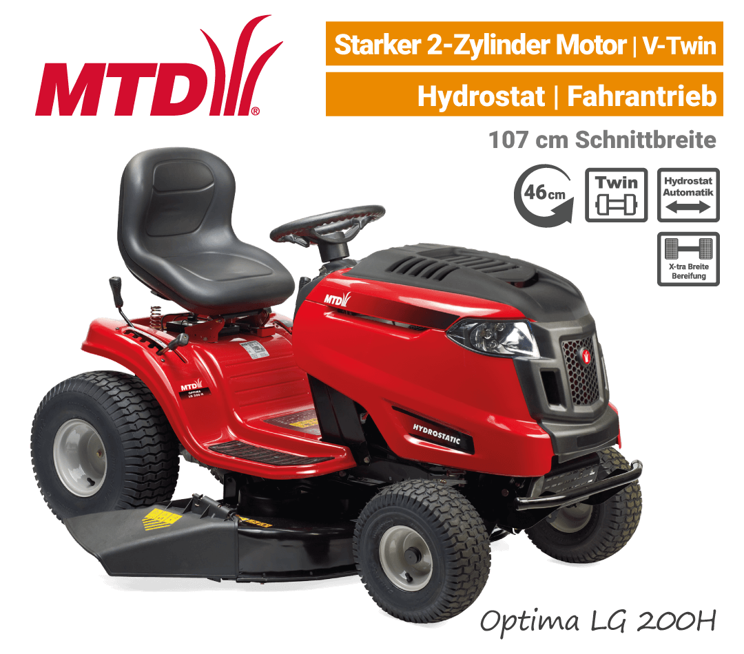 MTD Optima LG 200 H Hydrostat 2-Zylinder V-Twin Rasentraktor mit Seitenauswurf & Mulchen EU9