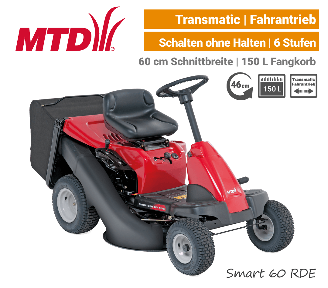 MTD Smart 60 RDE Transmatic Mini-Rider Aufsitzmäher mit Fangkorb EU9