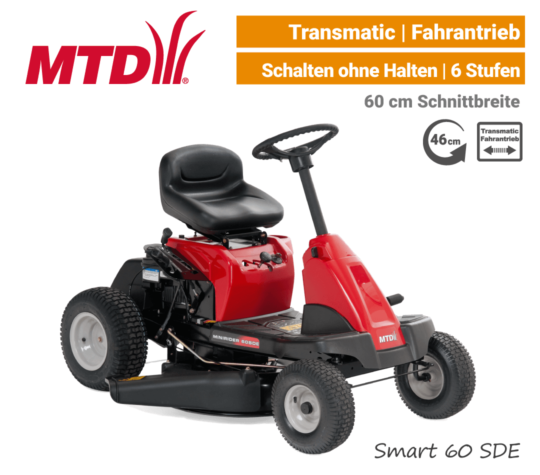 MTD Smart 60 SDE Transmatic Mini-Rider Aufsitzmäher mit Seitenauswurf EU9