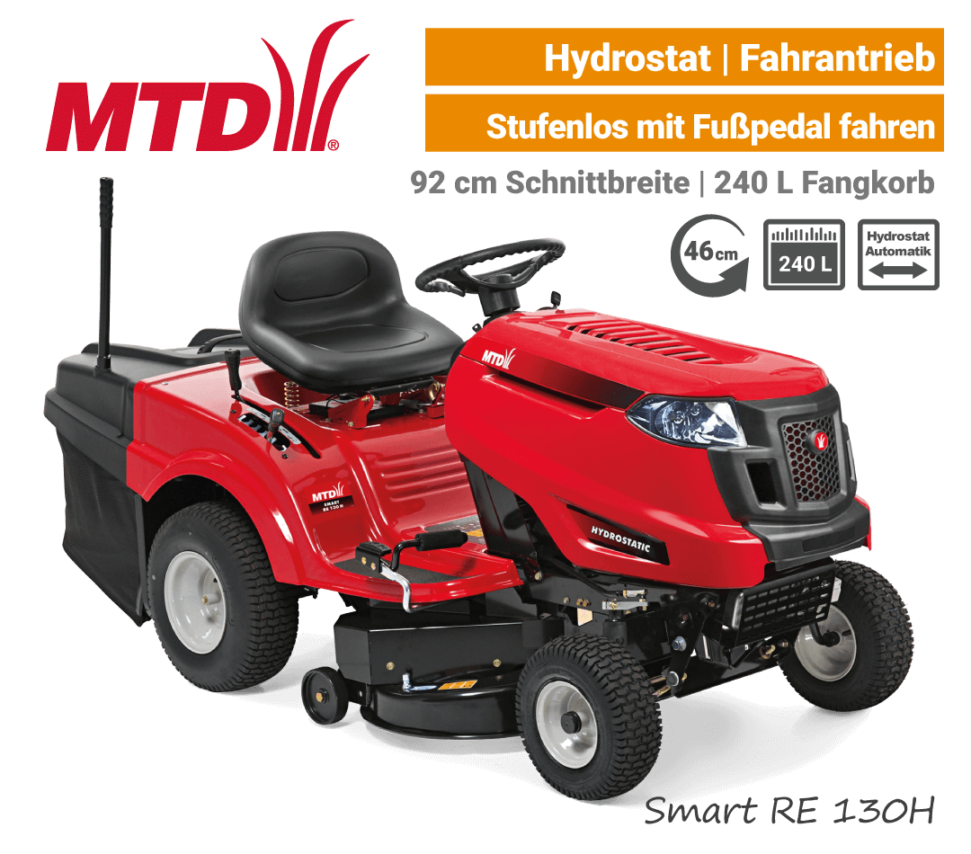 MTD Smart RE 130 H Hydrostat Rasentraktor Aufsitzmäher mit Fangkorb EU9