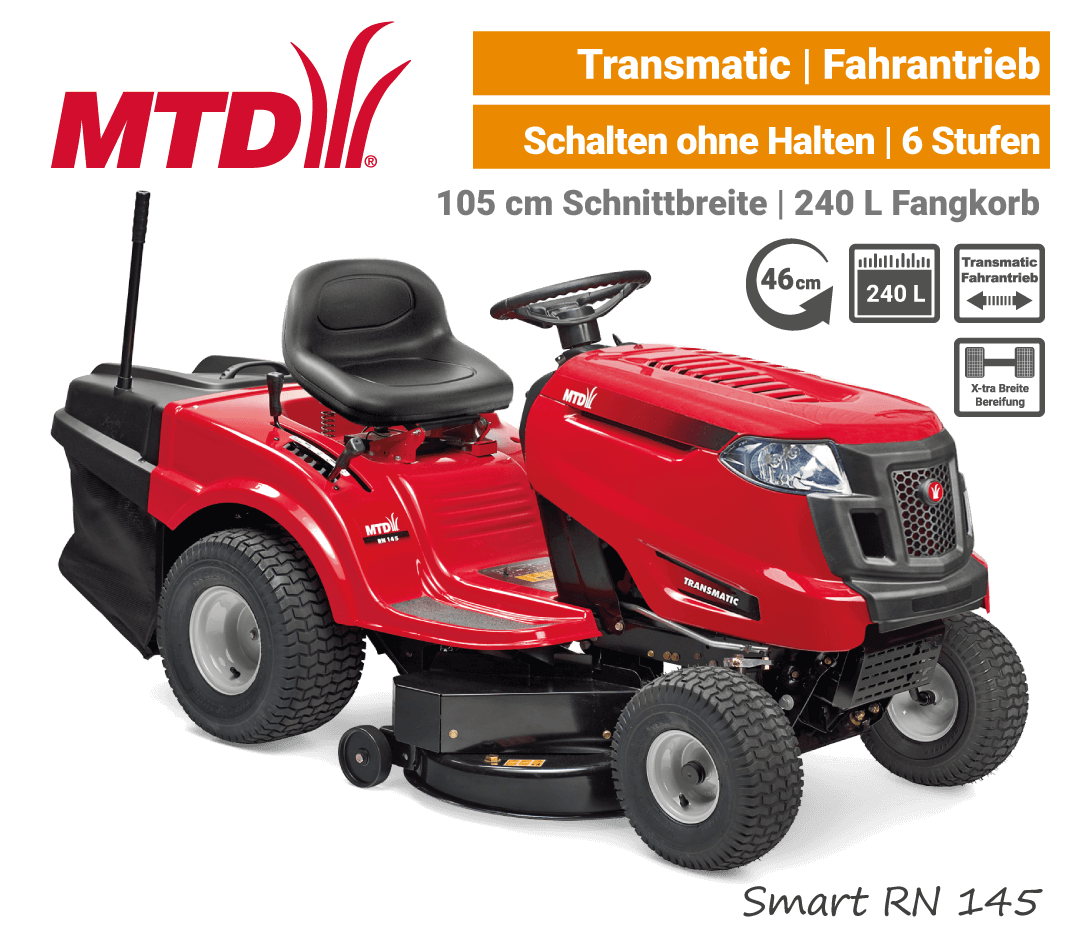 MTD Smart RN 145 Transmatic Rasentraktor Aufsitzmäher mit Fangkorb EU9