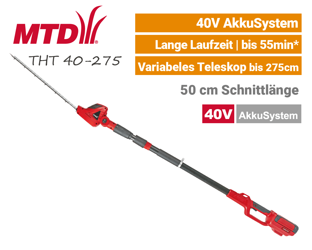 MTD THT 40-275 40V Akku-Teleskop-Heckenschere 40 Volt EU9