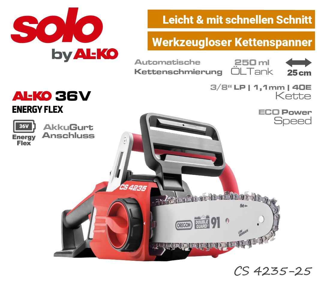 SOLO ALKO CS 4235-25 Akku-Motorsäge 36V EnergyFlex 40V Akku-Kettensäge EU9