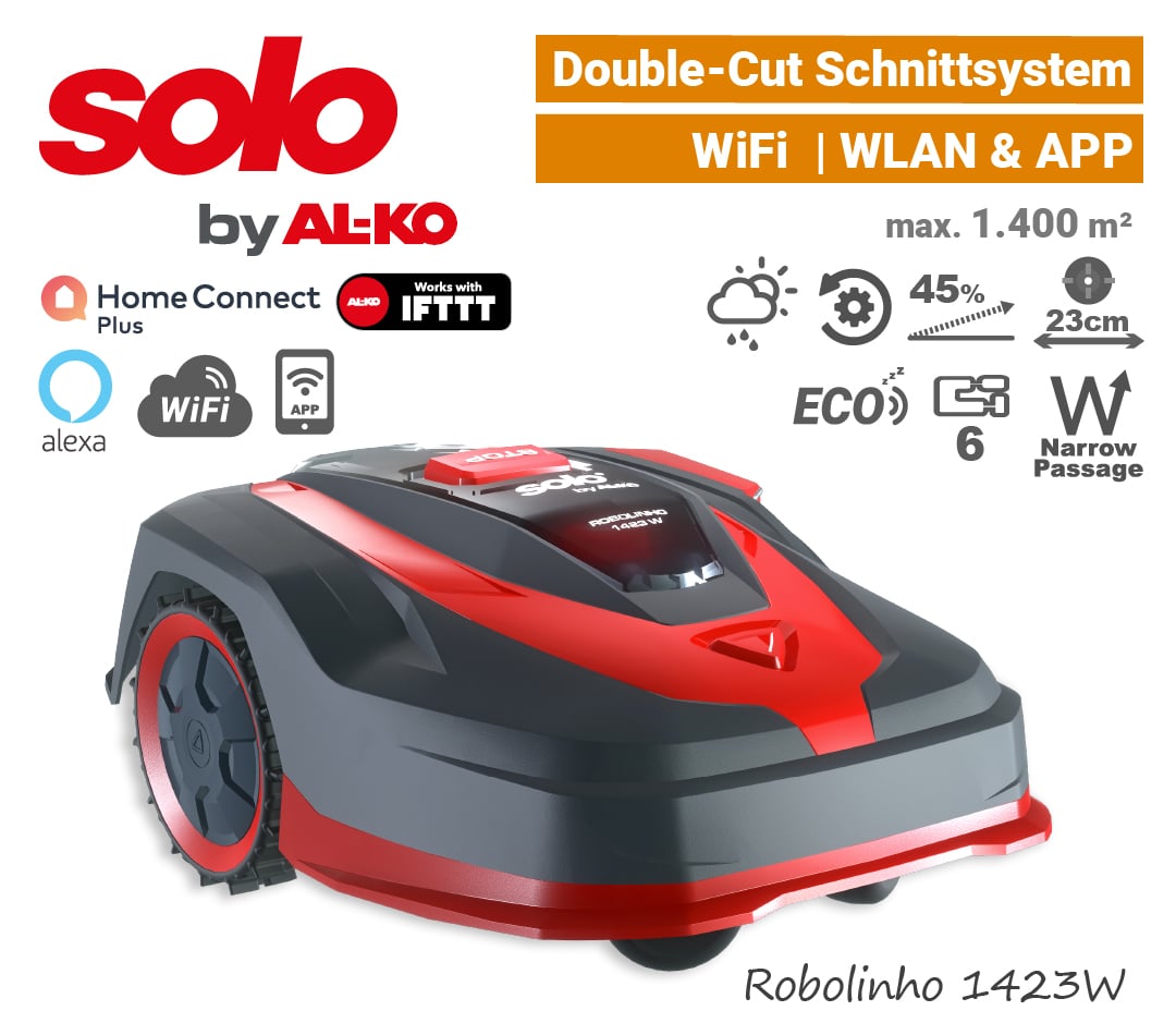 SOLO Robolinho 1423 W ALKO Mähroboter Rasenroboter WiFi WLAN-Smarthome Rechts EU9