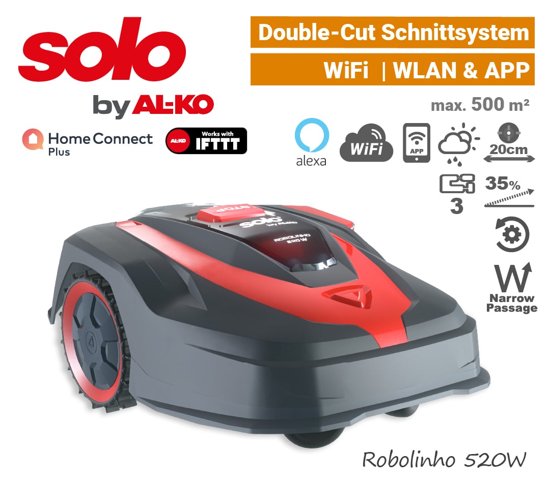 SOLO Robolinho 520 W ALKO Mähroboter Rasenroboter WiFi WLAN-Smarthome Rechts EU9