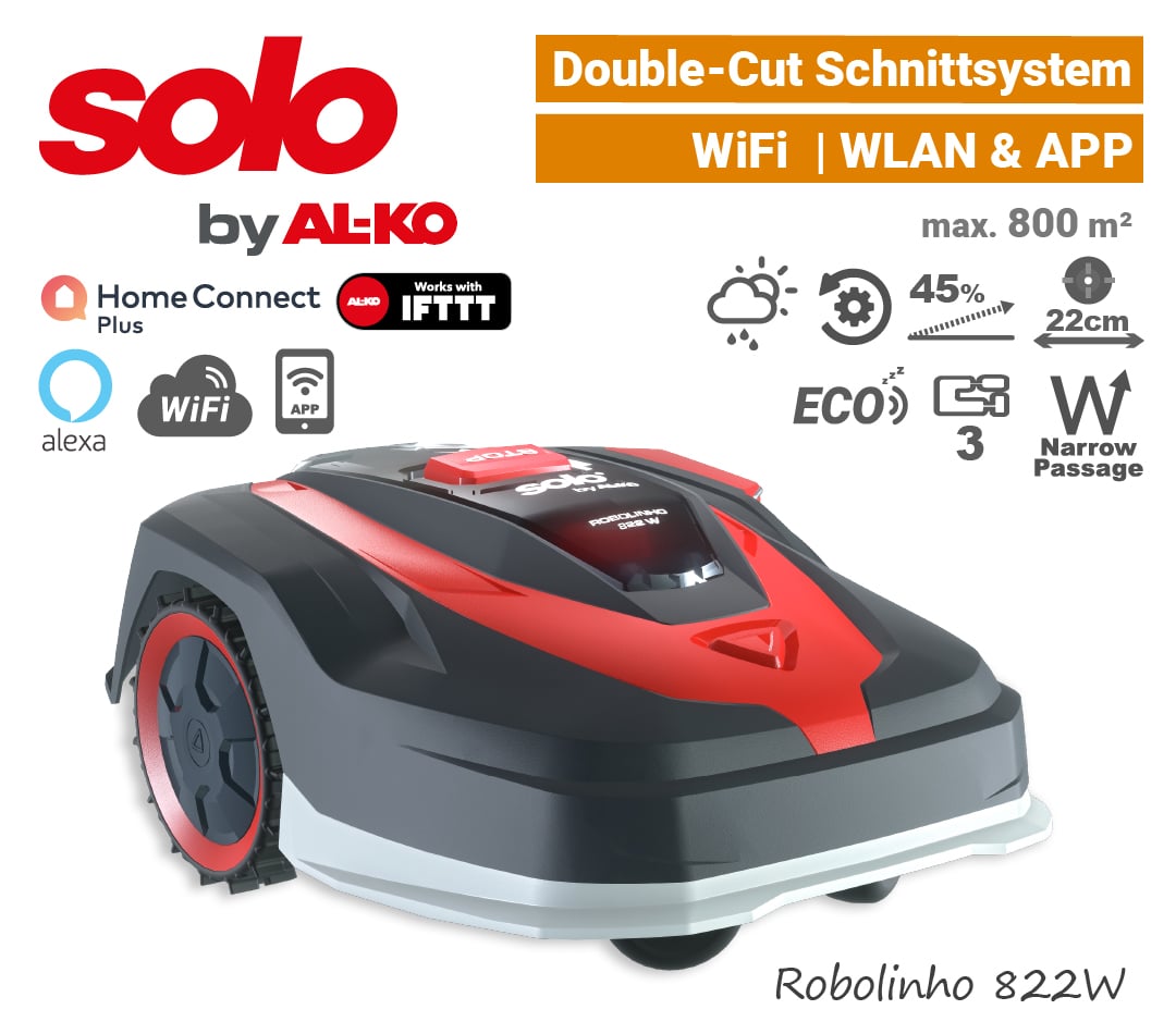 SOLO Robolinho 822 W ALKO Mähroboter Rasenroboter WiFi WLAN Smarthome Rechts EU9