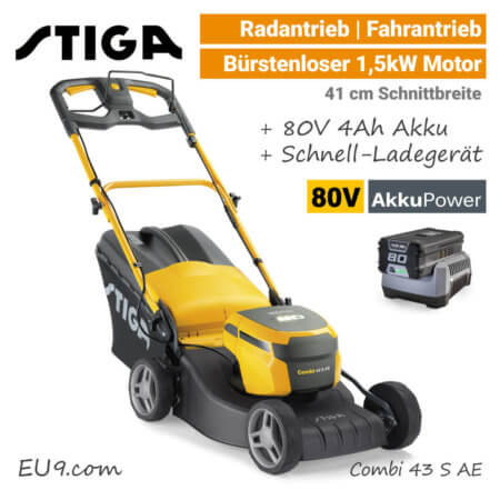 Stiga Combi 43 S AE 80V Akku-Rasenmäher Radantrieb 80 Volt SET EU9