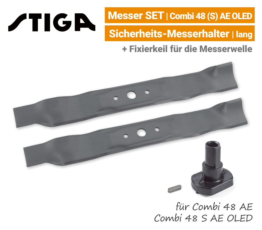 Stiga Messer Combi 48 S AE OLED Combi 48 AE mit Messerhalter lang Ersatzmesser 80V EU9