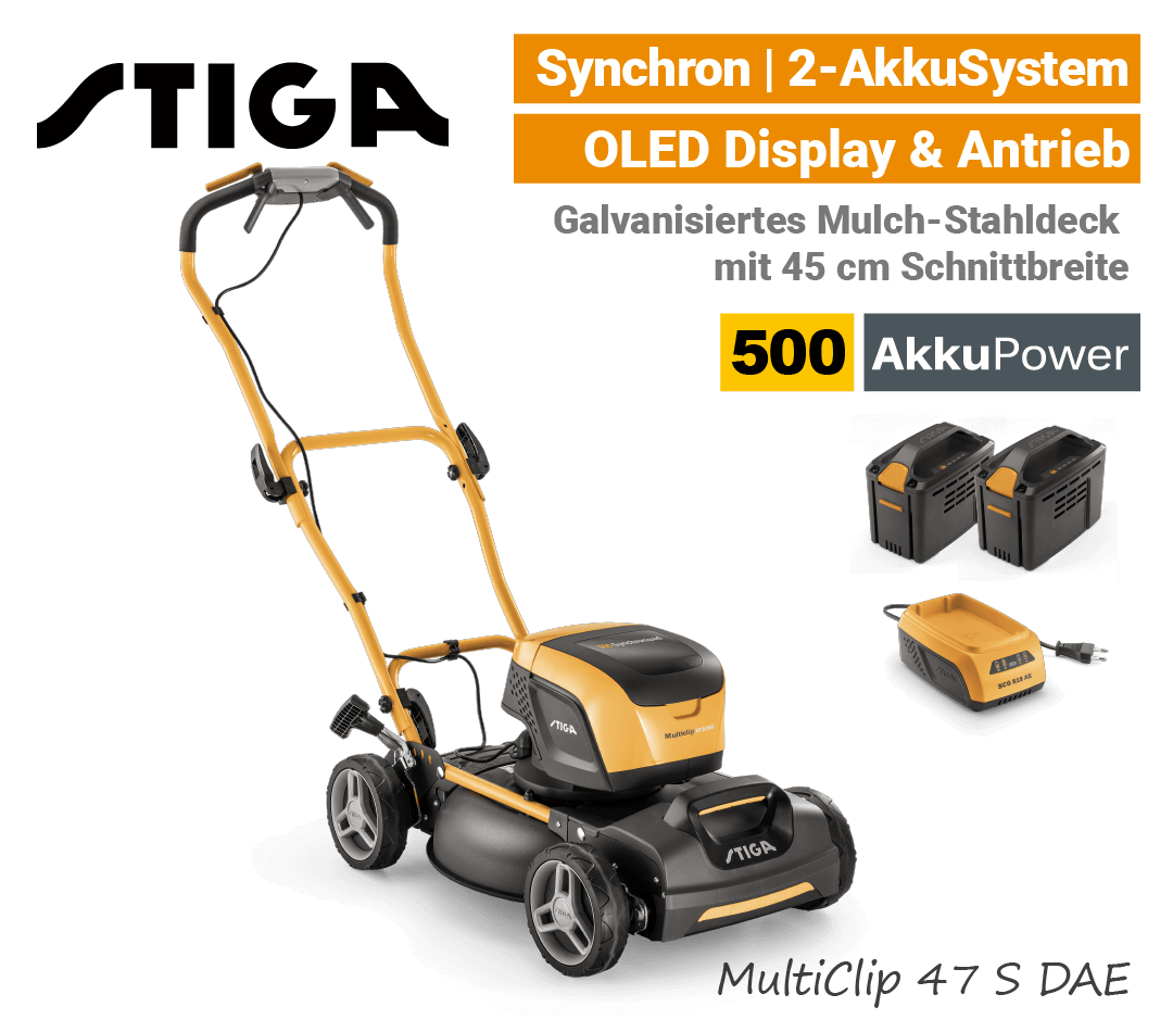 Stiga MultiClip 47 S DAE Akku-Rasenmäher-Mulchmäher Antrieb Synchron 500 EU9