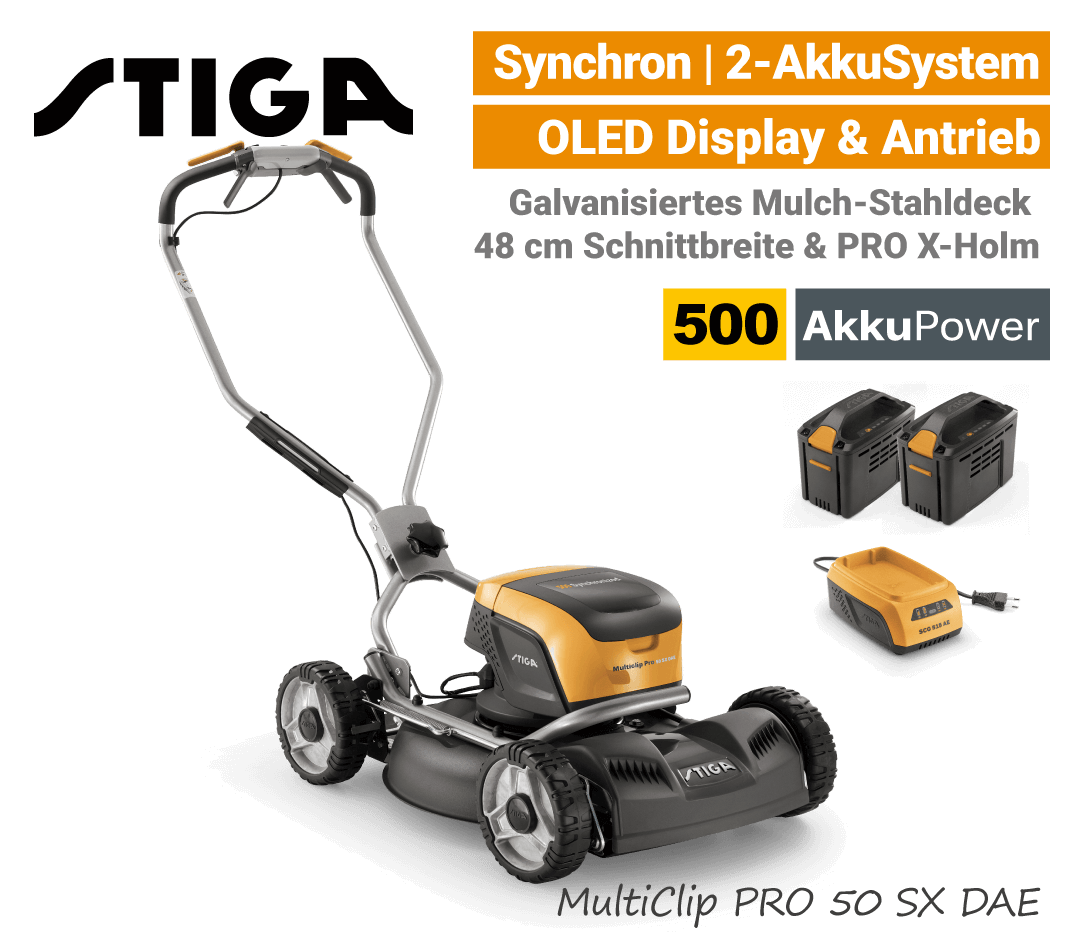 Stiga MultiClip PRO 50 SX DAE Akku-Rasenmäher-Mulchmäher Radantrieb Synchron 500 EU9